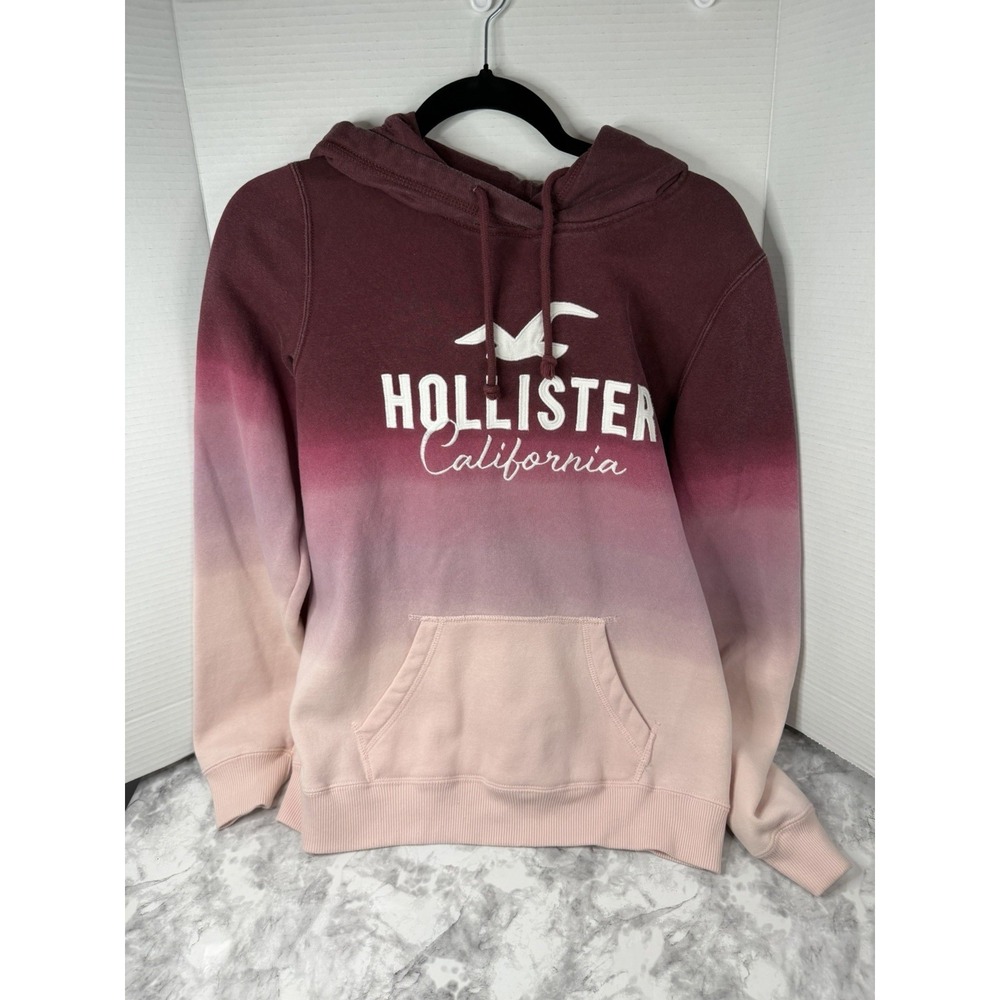 Hollister Hoodie Teens Small Pink Ombre Fleece Pullover California Logo Size L